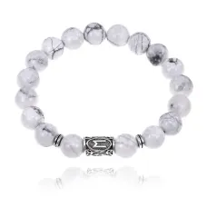 Браслет с руной Эваз и нат.камнем Кахолонг 10 мм BSRC-06-07