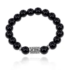 Браслет с руной Эваз и нат.камнем Черный агат 10 мм BSRC-06-23