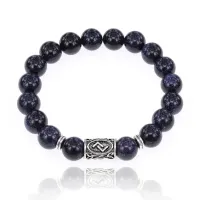 Браслет с руной Йера и синт. камнем Синий авантюрин 10 мм BSRC-07-02