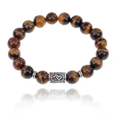 Браслет с руной Йера и нат. камнем Тигровый глаз 10 мм BSRC-07-19
