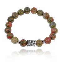 Браслет с руной Йера и нат.камнем Унакит 10 мм BSRC-07-20