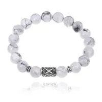 Браслет с руной Гебо и нат.камнем Кахолонг 10 мм BSRC-08-07