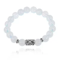 Браслет с руной Гебо и синт. камнем Лунный камень 10 мм BSRC-08-11