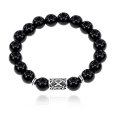 Браслет с руной Гебо и нат.камнем Черный агат 10 мм BSRC-08-23