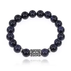 Браслет с руной Турисаз и синт. камнем Синий авантюрин 10 мм BSRC-09-02