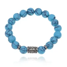 Браслет с руной Турисаз и синт. камнем Бирюза 10 мм BSRC-09-05