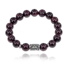 Браслет с руной Турисаз и нат.камнем Гранат 10 мм BSRC-09-06