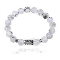 Браслет с руной Турисаз и нат.камнем Кахолонг 10 мм BSRC-09-07