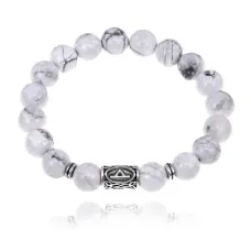 Браслет с руной Турисаз и нат.камнем Кахолонг 10 мм BSRC-09-07