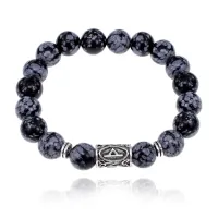 Браслет с руной Турисаз и нат.камнем Снежный обсидиан 10 мм