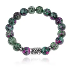 Браслет с руной Турисаз и синт.камнем Цоизит 10 мм BSRC-09-22