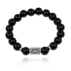 Браслет с руной Турисаз и нат.камнем Черный агат 10 мм BSRC-09-23