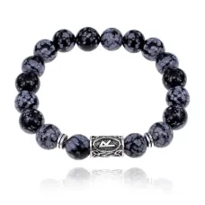 Браслет с руной Райдо и нат.камнем Снежный обсидиан 10 мм
