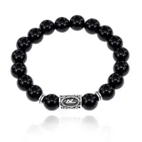 Браслет с руной Райдо и нат.камнем Черный агат 10 мм BSRC-10-23