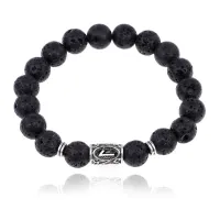 Браслет с руной Лагуз и нат.камнем Лава 10 мм BSRC-11-09
