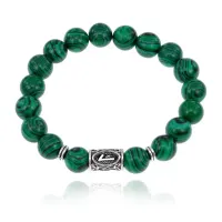 Браслет с руной Лагуз и синт.камнем Малахит 10 мм BSRC-11-12