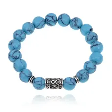 Браслет с руной Одал и синт.камнем Бирюза 10 мм BSRC-12-05