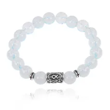 Браслет с руной Одал и синт.камнем Лунный камень 10 мм BSRC-12-11