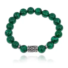 Браслет с руной Одал и синт.камнем Малахит 10 мм BSRC-12-12