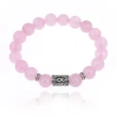 Браслет с руной Одал и нат.камнем Розовый кварц 10 мм BSRC-12-15