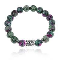 Браслет с руной Одал и синт.камнем Цоизит 10 мм BSRC-12-22