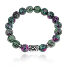 Браслет с руной Одал и синт.камнем Цоизит 10 мм BSRC-12-22