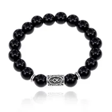 Браслет с руной Одал и нат.камнем Черный агат 10 мм BSRC-12-23