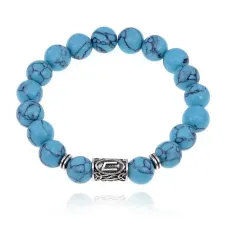 Браслет с руной Уруз и синт. камнем Бирюза 10 мм BSRC-13-05
