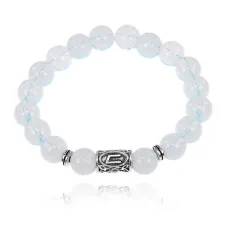 Браслет с руной Уруз и синт. камнем Лунный камень 10 мм BSRC-13-11