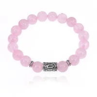 Браслет с руной Уруз и нат.камнем Розовый кварц 10 мм BSRC-13-15