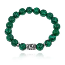Браслет с руной Перт и синт. камнем Малахит 10 мм BSRC-14-12