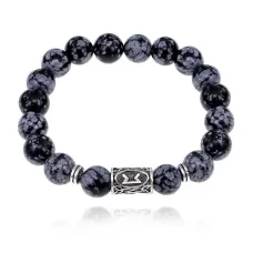 Браслет с руной Перт и нат.камнем Снежный обсидиан 10 мм BSRC-14-14