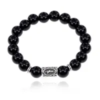 Браслет с руной Наутиз и нат.камнем Черный агат 10 мм
