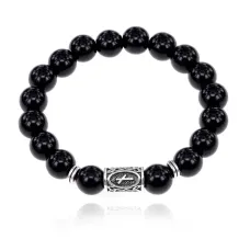Браслет с руной Наутиз и нат.камнем Черный агат 10 мм