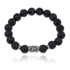 Браслет с руной Альгиз и нат.камнем Лава 10 мм BSRC-16-09