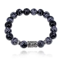 Браслет с руной Альгиз и нат. камнем Снежный обсидиан 10 мм BSRC-16-14