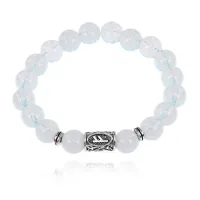 Браслет с руной Феху и синт. камнем Лунный камень 10 мм BSRC-17-11