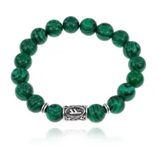 Браслет с руной Феху и синтетическим камнем Малахит 10 мм BSRC-17-12