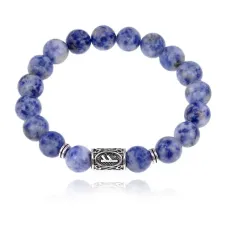 Браслет с руной Феху и нат.камнем Содалит 10 мм BSRC-17-18