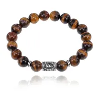 Браслет с руной Феху и нат.камнем Тигровый глаз 10 мм BSRC-17-19