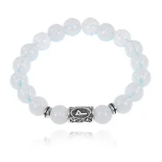 Браслет с руной Вуньо и синт.камнем Лунный камень 10 мм BSRC-18-11