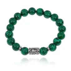 Браслет с руной Вуньо и синт.камнем Малахит 10 мм BSRC-18-12