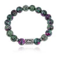 Браслет с руной Вуньо и синт.камнем Цоизит 10 мм BSRC-18-22