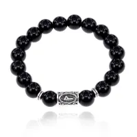 Браслет с руной Вуньо и нат.камнем Черный агат 10 мм BSRC-18-23