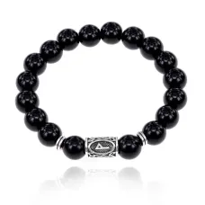 Браслет с руной Вуньо и нат.камнем Черный агат 10 мм BSRC-18-23