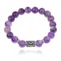 Браслет с руной Кеназ и нат.камнем Аметист 10 мм BSRC-19-03