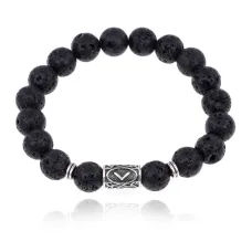 Браслет с руной Кеназ и нат. камнем Лава 10 мм BSRC-19-09
