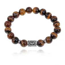 Браслет с руной Кеназ и нат. камнем Тигровый глаз 10 мм BSRC-19-19