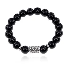 Браслет с руной Кеназ и нат.камнем Черный агат 10 мм BSRC-19-23