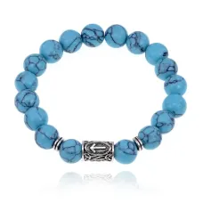 Браслет с руной Тейваз и синт.камнем Бирюза 10 мм BSRC-20-05